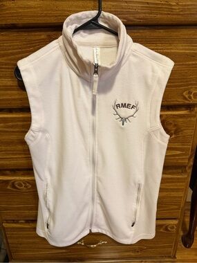 RMEF Antler Logo Women's cream Fleece Vest - Zip Front
